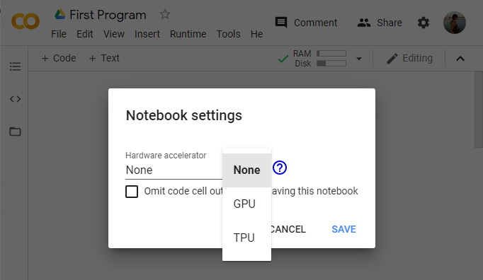 Figure: Changing Runtime Setting Google Colab