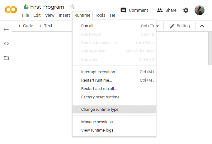 Figure: Runtime Setting Google Colab