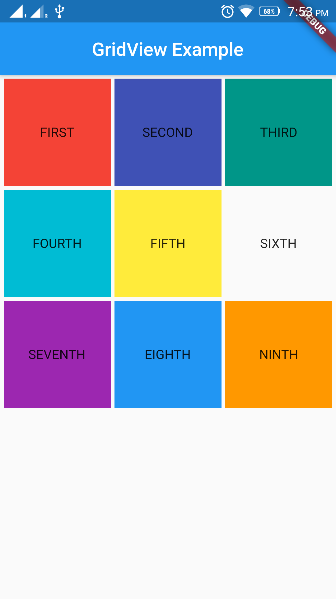 Beautiful Grid Layout Using GridView in Flutter Output